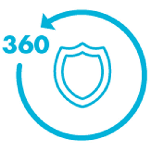 PAX360-Security-icon Blue shield icon with a circle and 360 around it